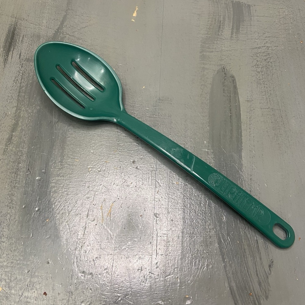 Vintage ULTRATEMP Green Slotted Cooking Spoon Robinson Knife Co. USA Made 11.5"